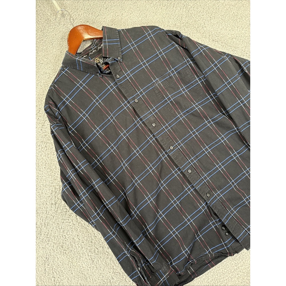 George Strait Wrangler Shirt Mens XL Black‎ Plaid Western Long Sleeve